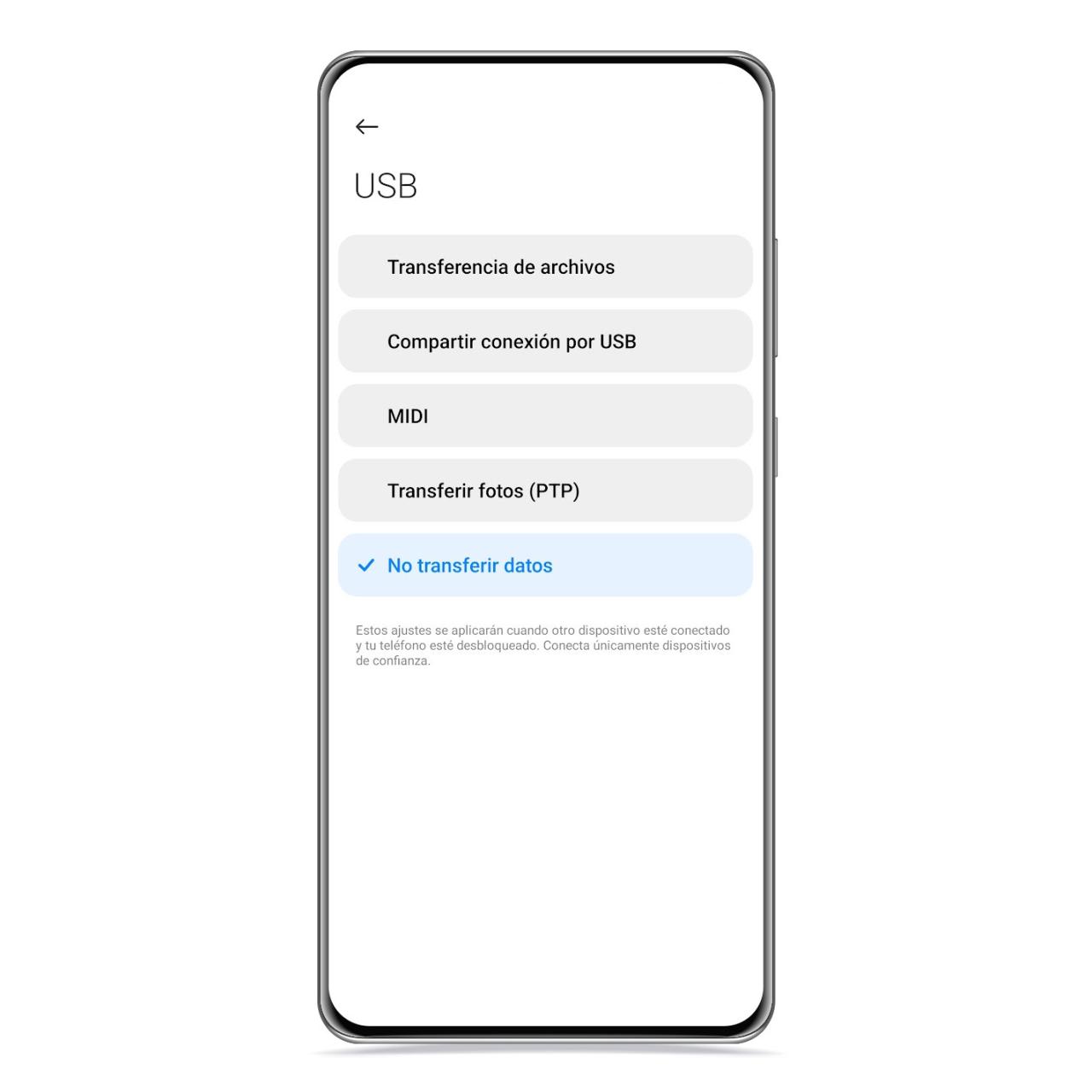 Opciones predeterminadas de USB