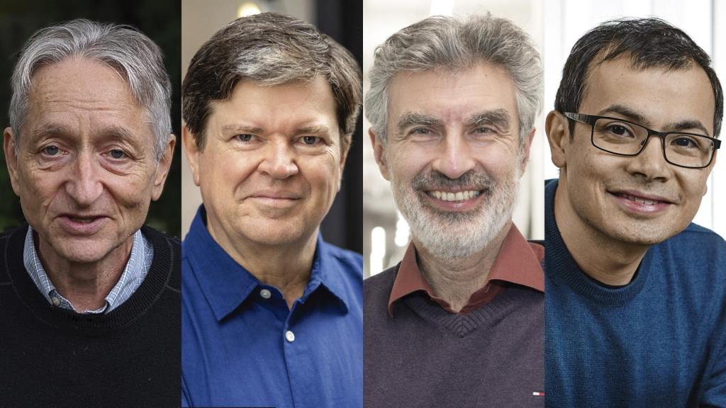 Geoffrey Hinton (Foto: Emma Hinton), Yann Lecun (PPA), Yoshua Bengio (Maryse Boyce) y Demis Hassabis (PPA)