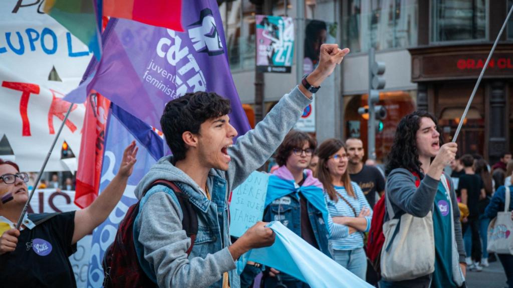 Manifestantes a favor de la ley Trans.
