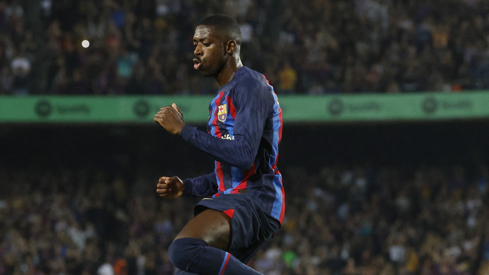 Dembélé celebra su gol.