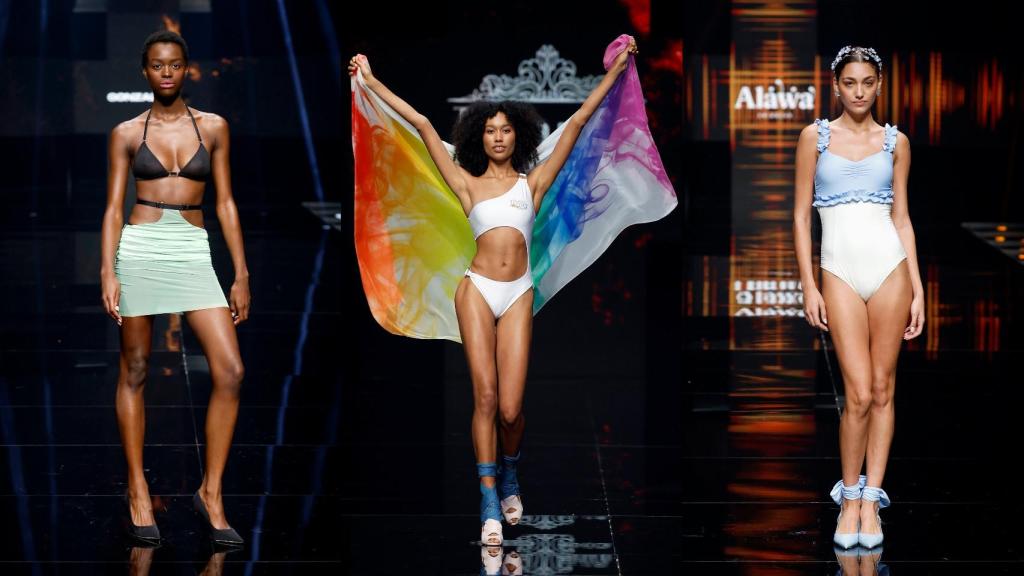 Por orden, imágenes de los desfiles de Gonzales, Diazar y Alawa.