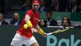 Nadal disputando la Copa Davis con España.