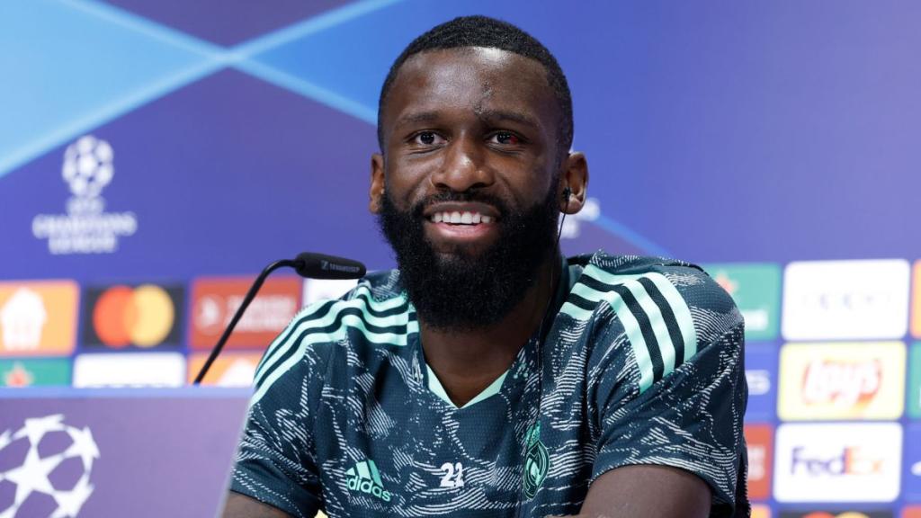 Antonio Rüdiger, en rueda de prensa de la Champions League 2022/2023 con el Real Madrid