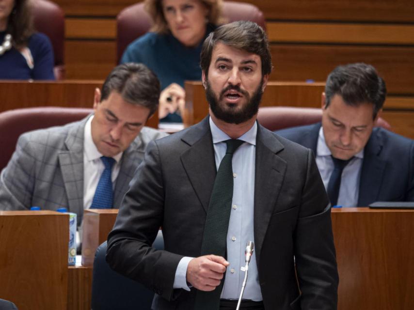 El vicepresidente de la Junta, Juan García-Gallardo, durante su intervención en el pleno de las Cortes de este martes.