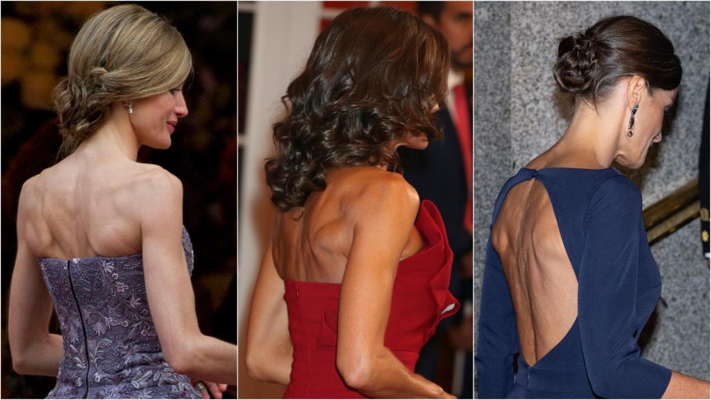De izquierda a derecha: Letizia en el año 2011, en 2019 y el pasado lunes, en el Teatro Real.