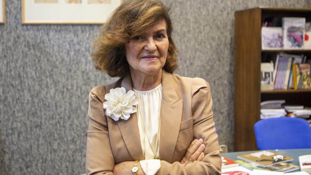 La exvicepresidenta del Gobierno Carmen Calvo, este lunes en la Universidad de Zaragoza.