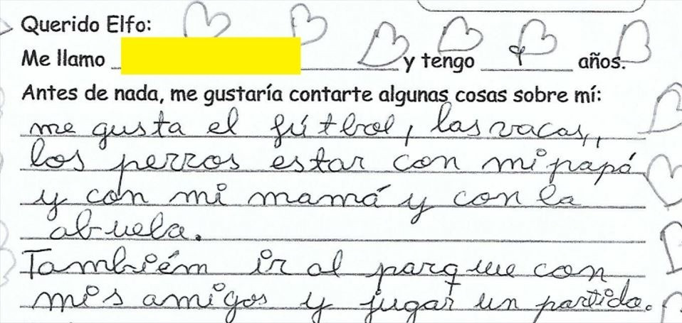 Una de las cartas enviadas en la pasada campaña navideña. Foto: Facebook ‘Elfos y Calcetines’