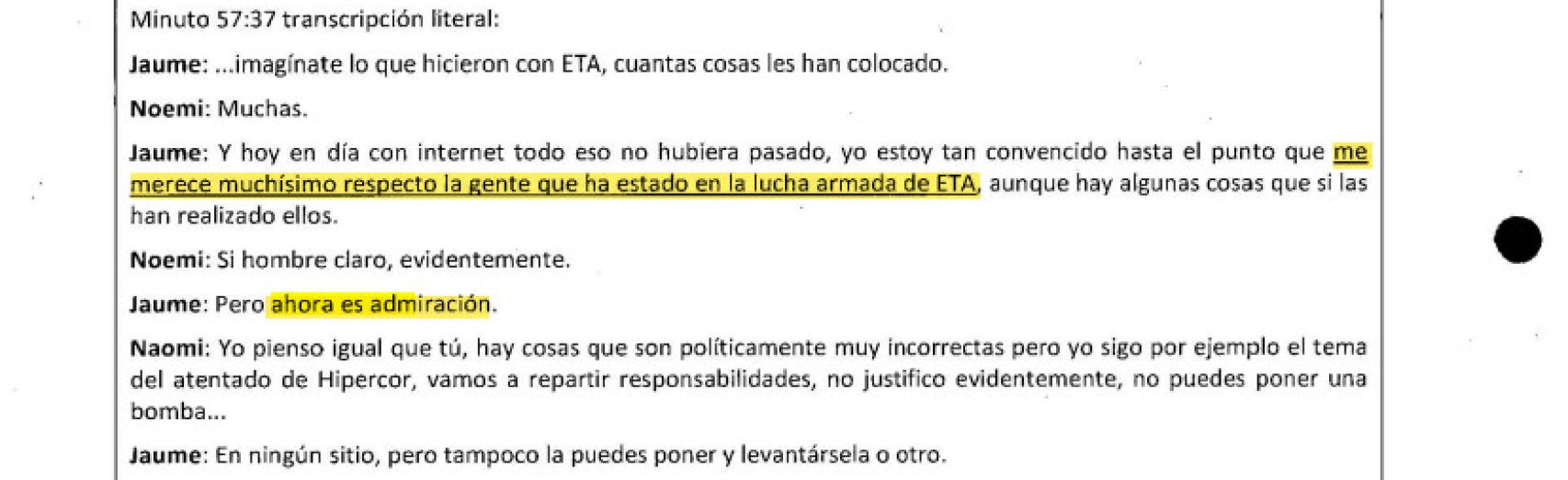 Fragmento del informe de la Guardia Civil.