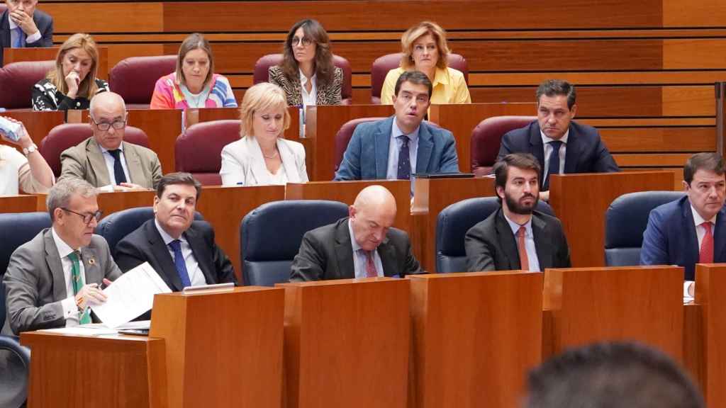 Mañueco durante la sesión matinal hoy en la Cortes junto a García-Gallardo