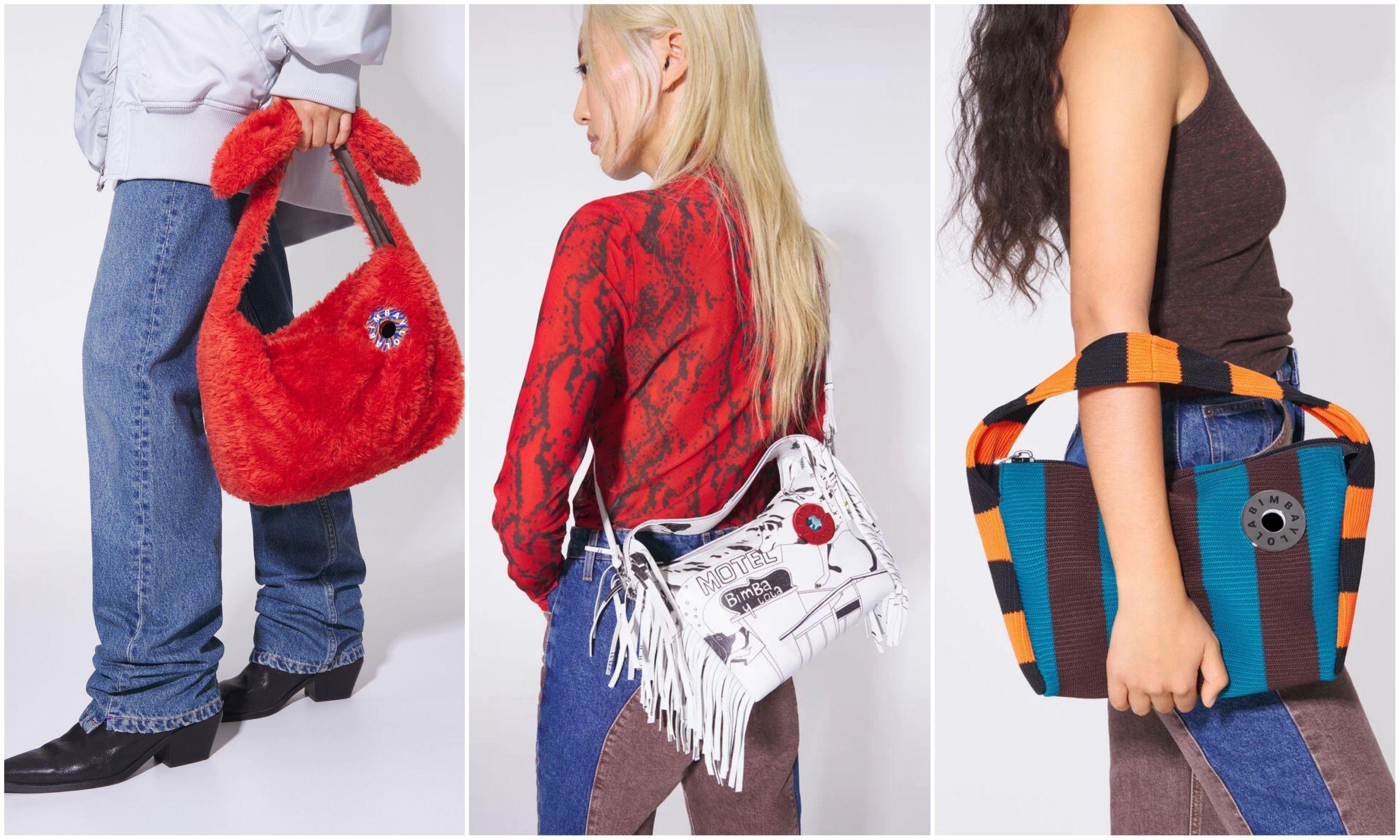 De izquierda a derecha: bolso pelo rojo, bolso piel ruta 66 y bolso punto