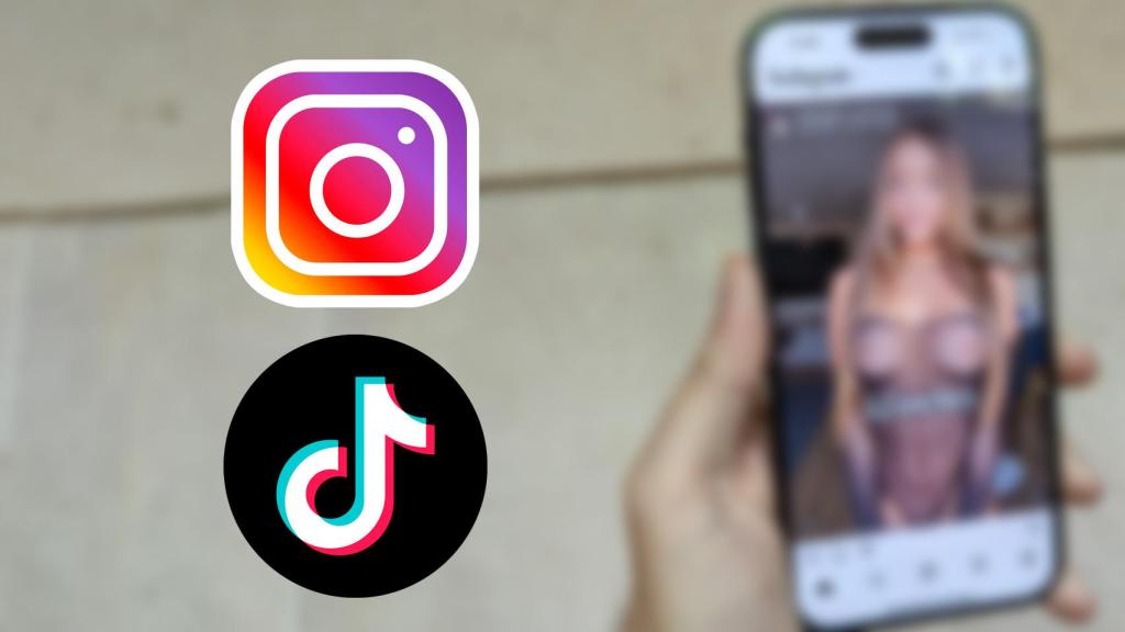Fotomontaje con el desnudo y los logos de TikTok e Instagram.