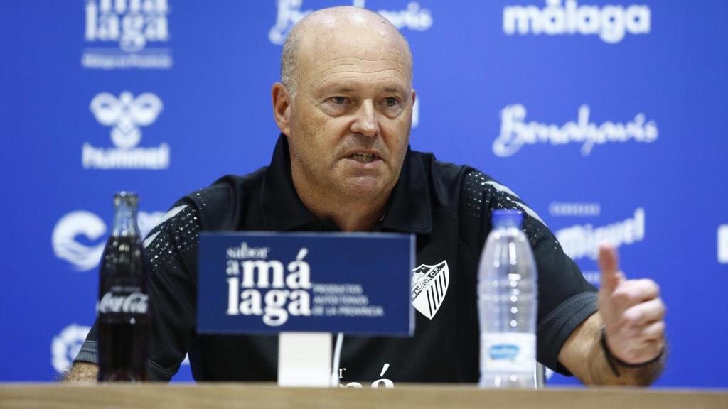 Pepe Mel durante la rueda de prensa del 28 de octubre en La Rosaleda