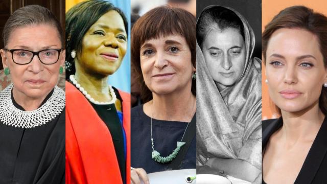 Ruth Bader Ginsburg, Thuli Madonela, Rosa Montero, Indira Gandhi y Angelina Jolie.