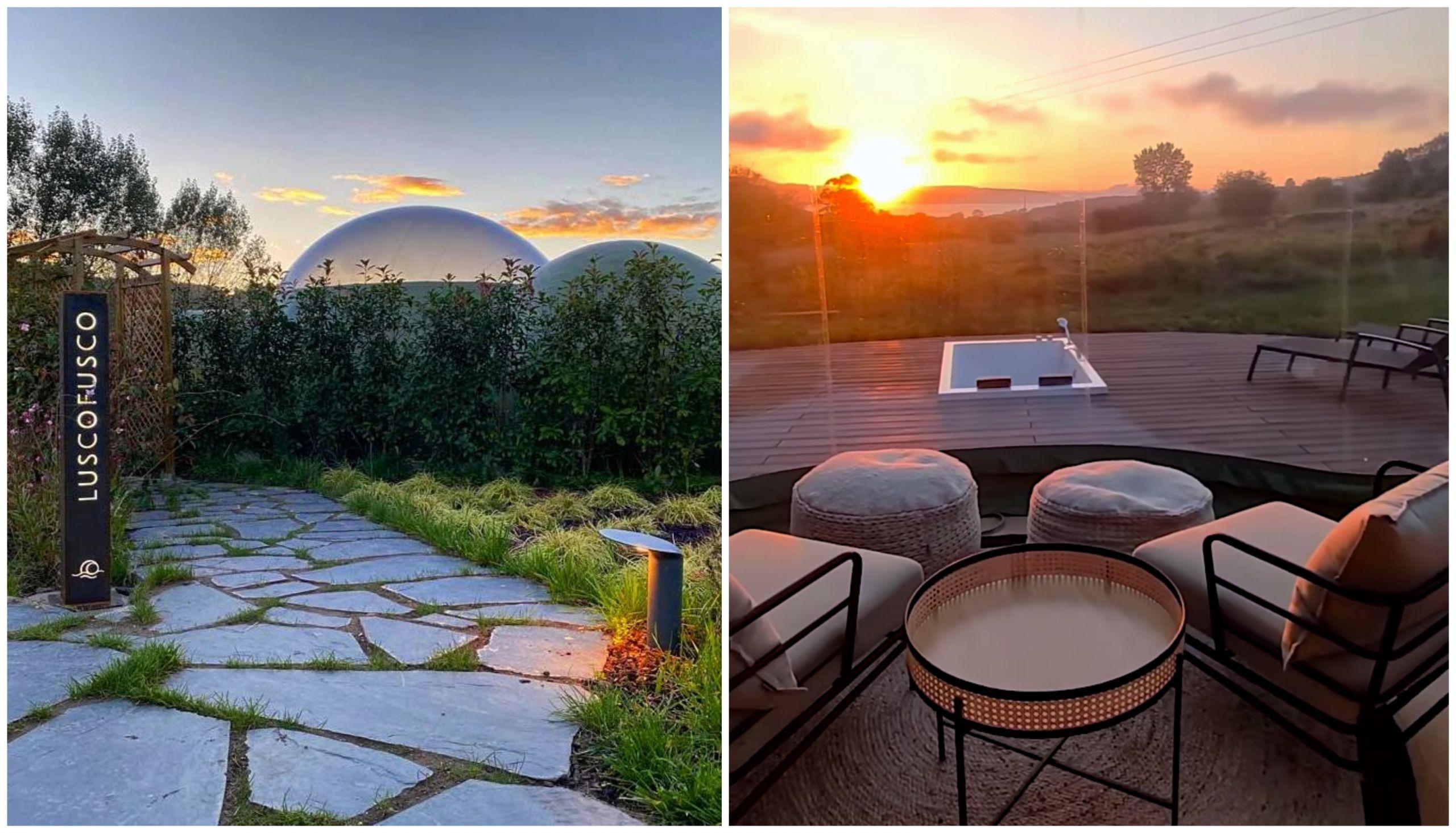 Zona exterior e interior de las burbujas de Luzada. Foto: Cedida