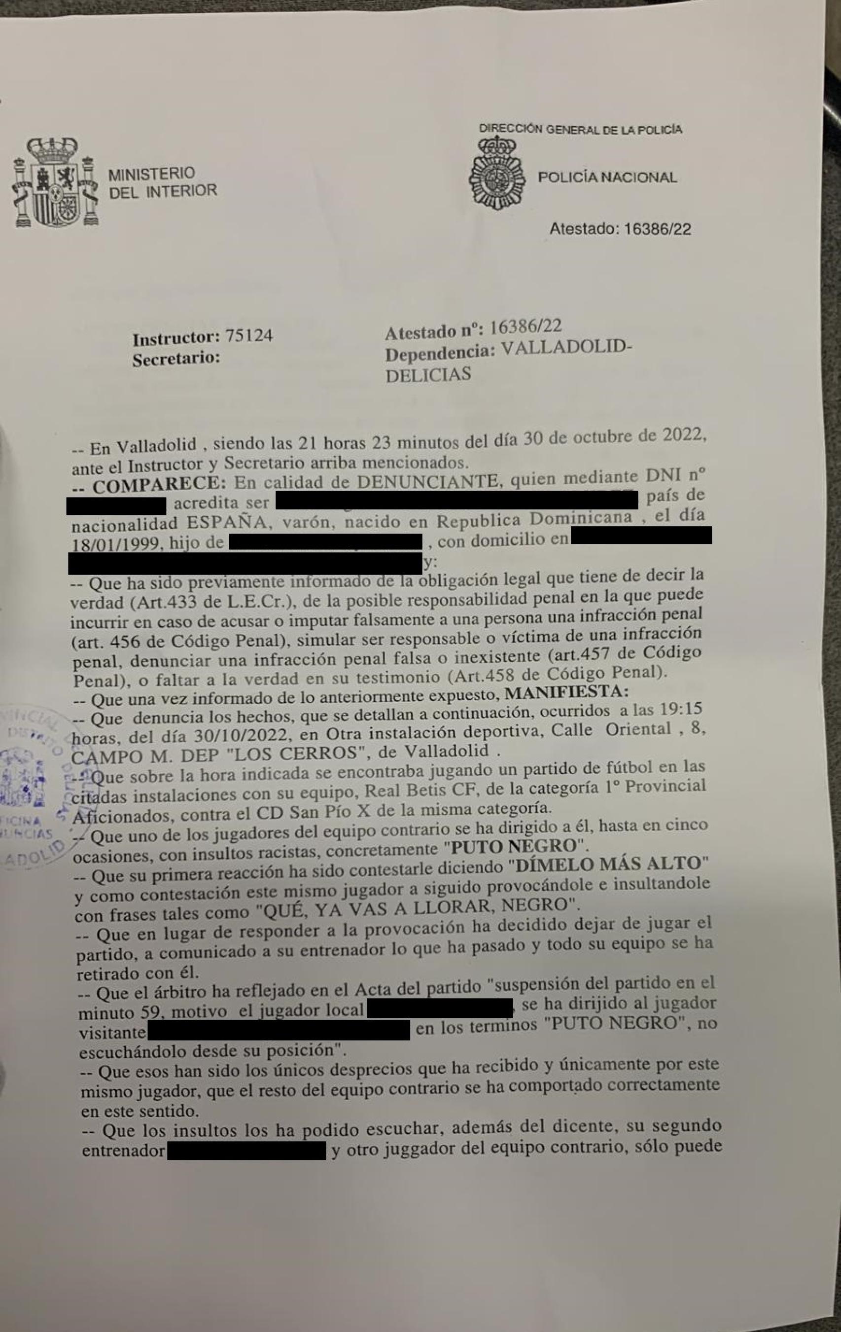 Imagen de la denuncia interpuesta por el joven.