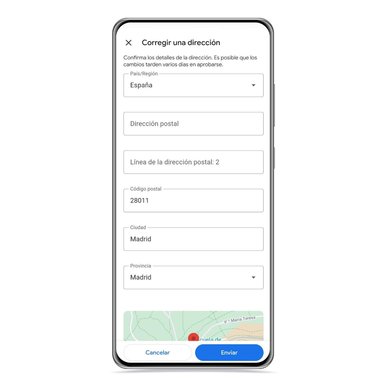 Corregir una dirección en Google Maps