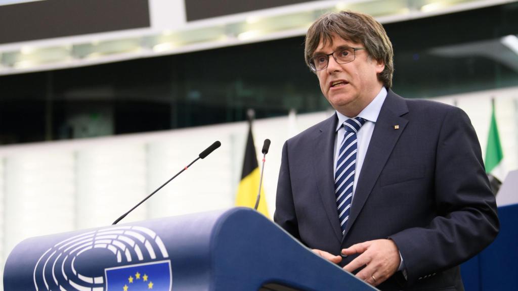El expresidente de la Generalitat, Carles Puigdemont, durante una intervención en la Eurocámara
