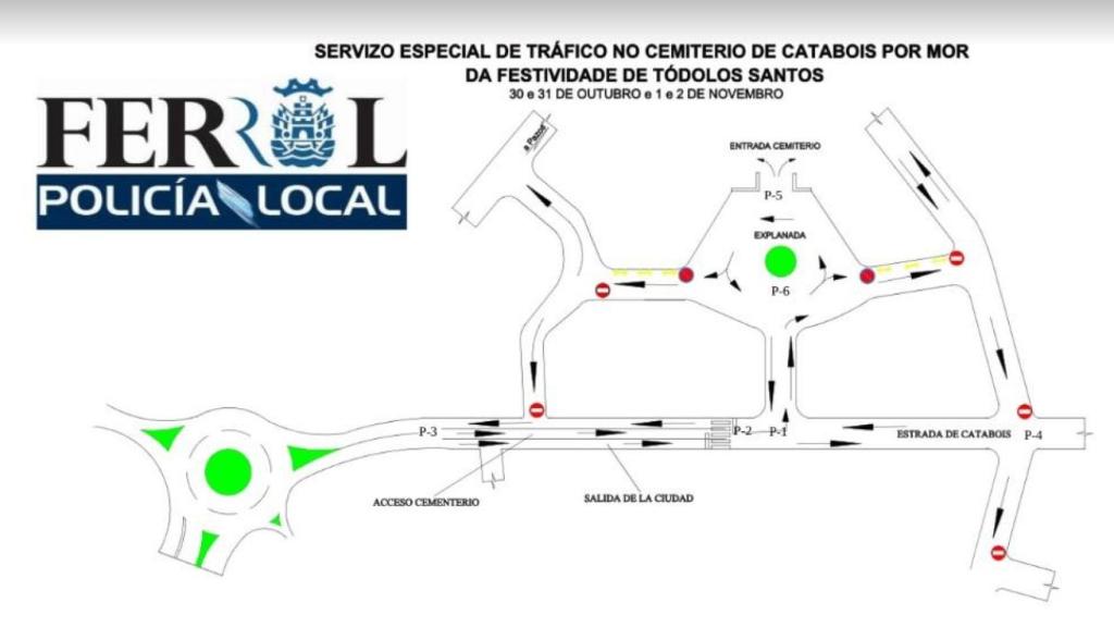 Dispositivo especial de tráfico en Catabois (Ferrol) con motivo del Día de Todos los Santos