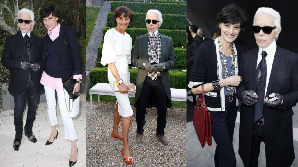 Inès de la Fressange, junto a Karl Lagerfeld.