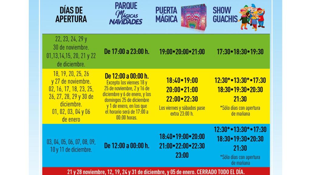 Fechas y horarios Mágicas Navidades