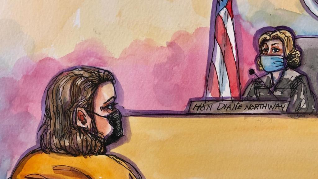 David Wayne DePape, de 42 años, en un boceto del tribunal de California a cargo de su caso.