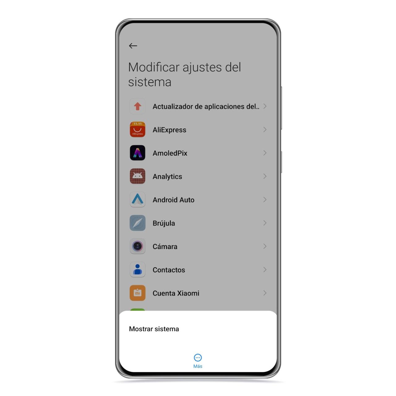 Mostrar aplicaciones del sistema