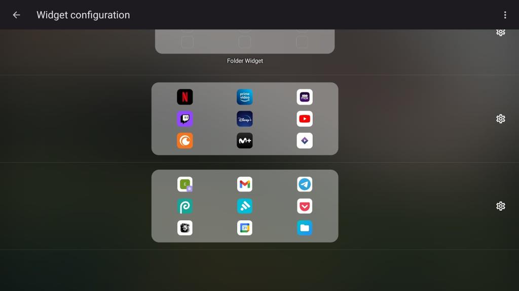 Folder Widget elementos activos