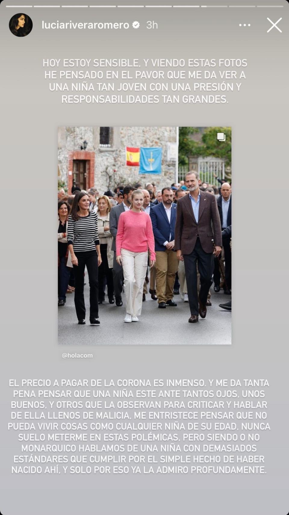La publicación de Lucía Rivera en sus 'stories'.