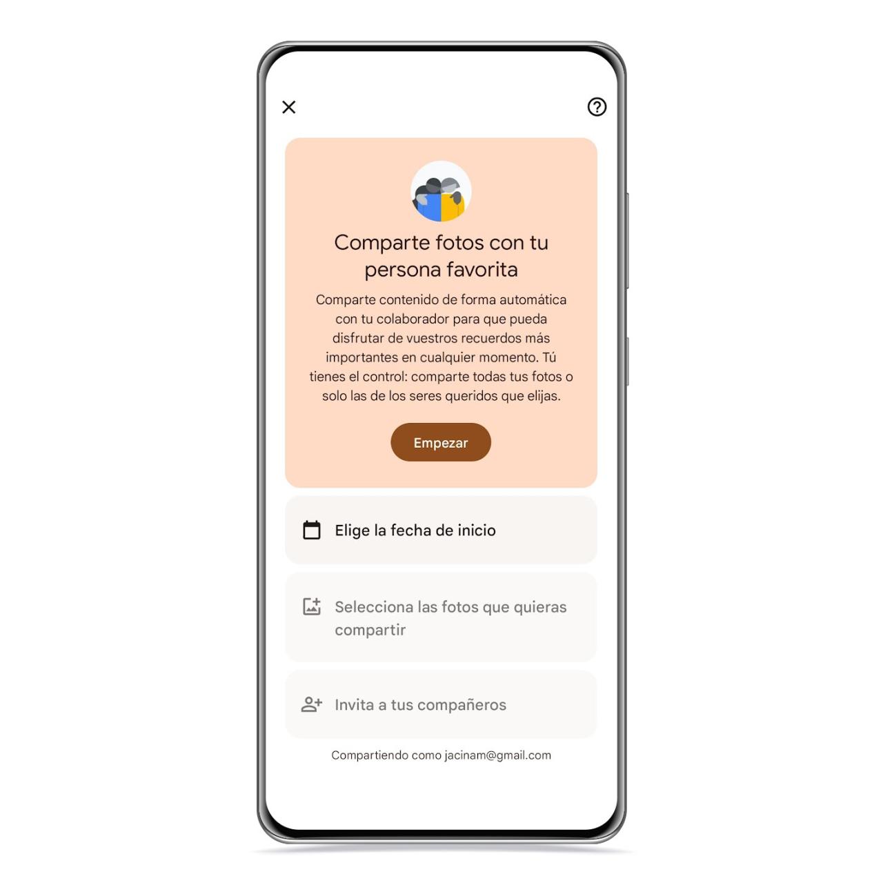 Menú para compartir fotos