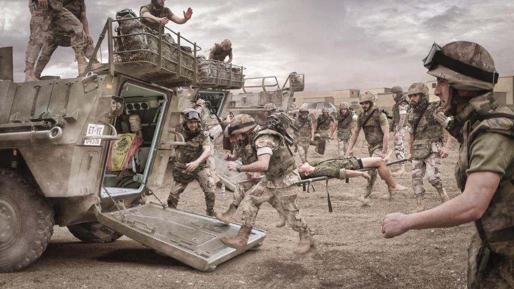 Recreación de uno de los momentos de la llamada batalla de Náyaf, el 4 de abril de 2004 en Irak.