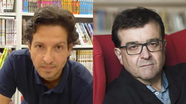 Miguel Ángel Oeste y Javier Cercas. Fotos: Isabel Bono/Iván Giménez