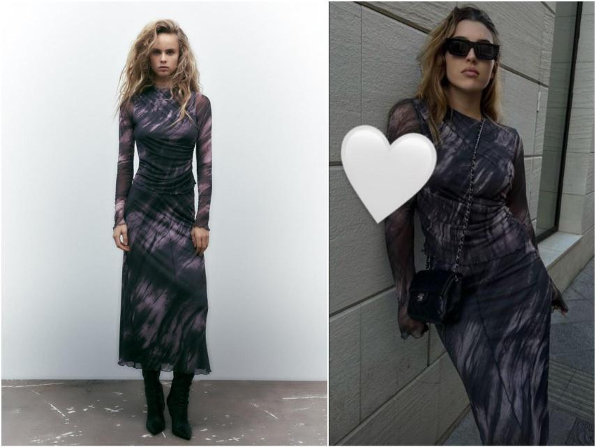 Alba Díaz junto a la modelo de Zara que lleva el mismo conjunto que ella.