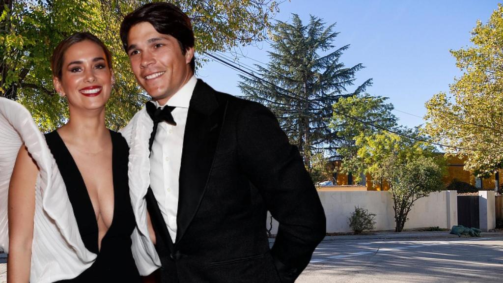 Los 'influencers' María Pombo y su marido, Pablo Castellano, en un montaje de EL ESPAÑOL junto a su nueva casa.