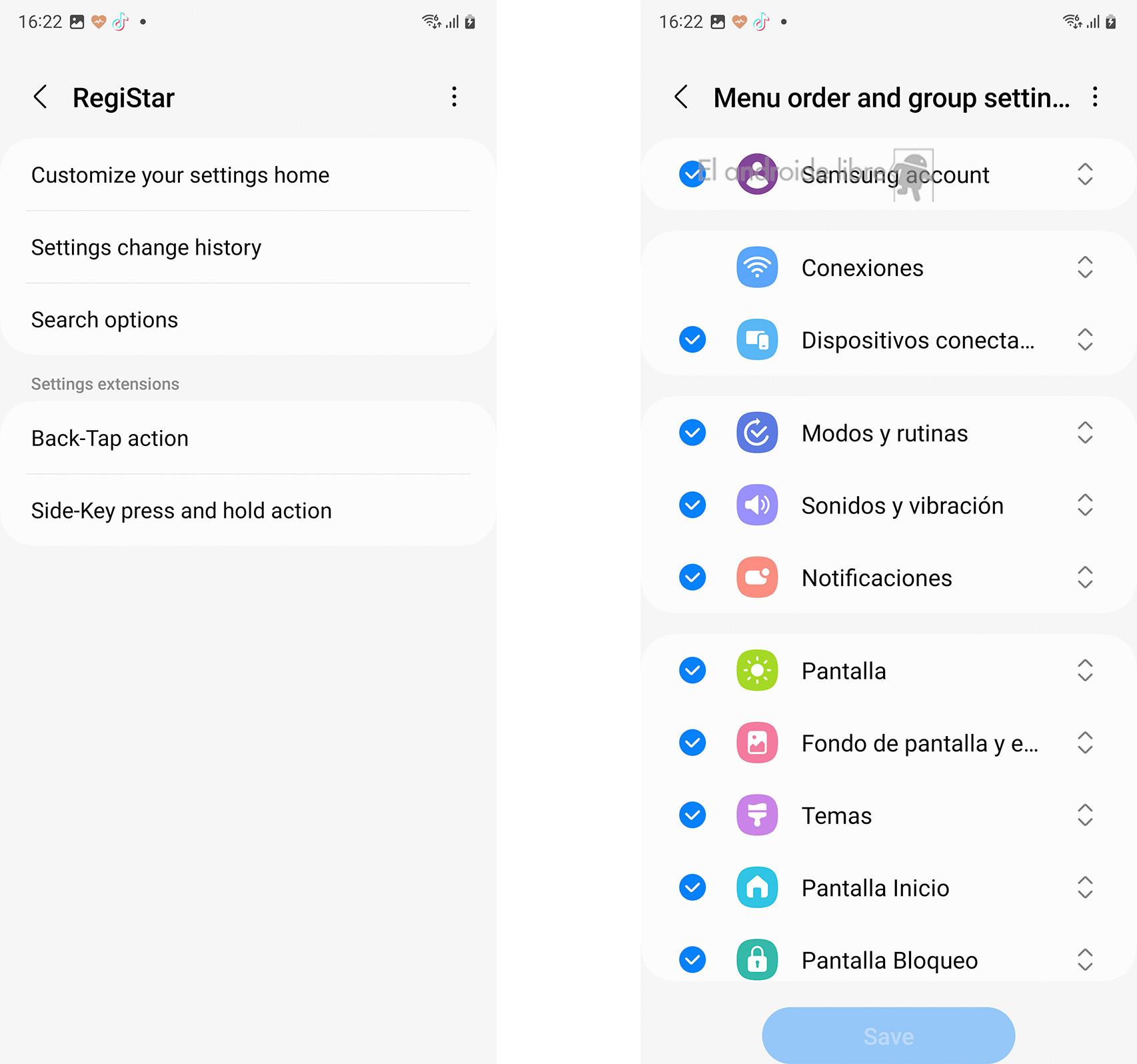 Así se puede reordenar el menú de Ajustes