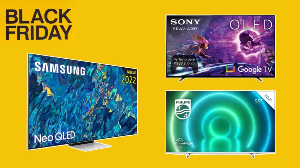 Montaje de televisores por el Black Friday.