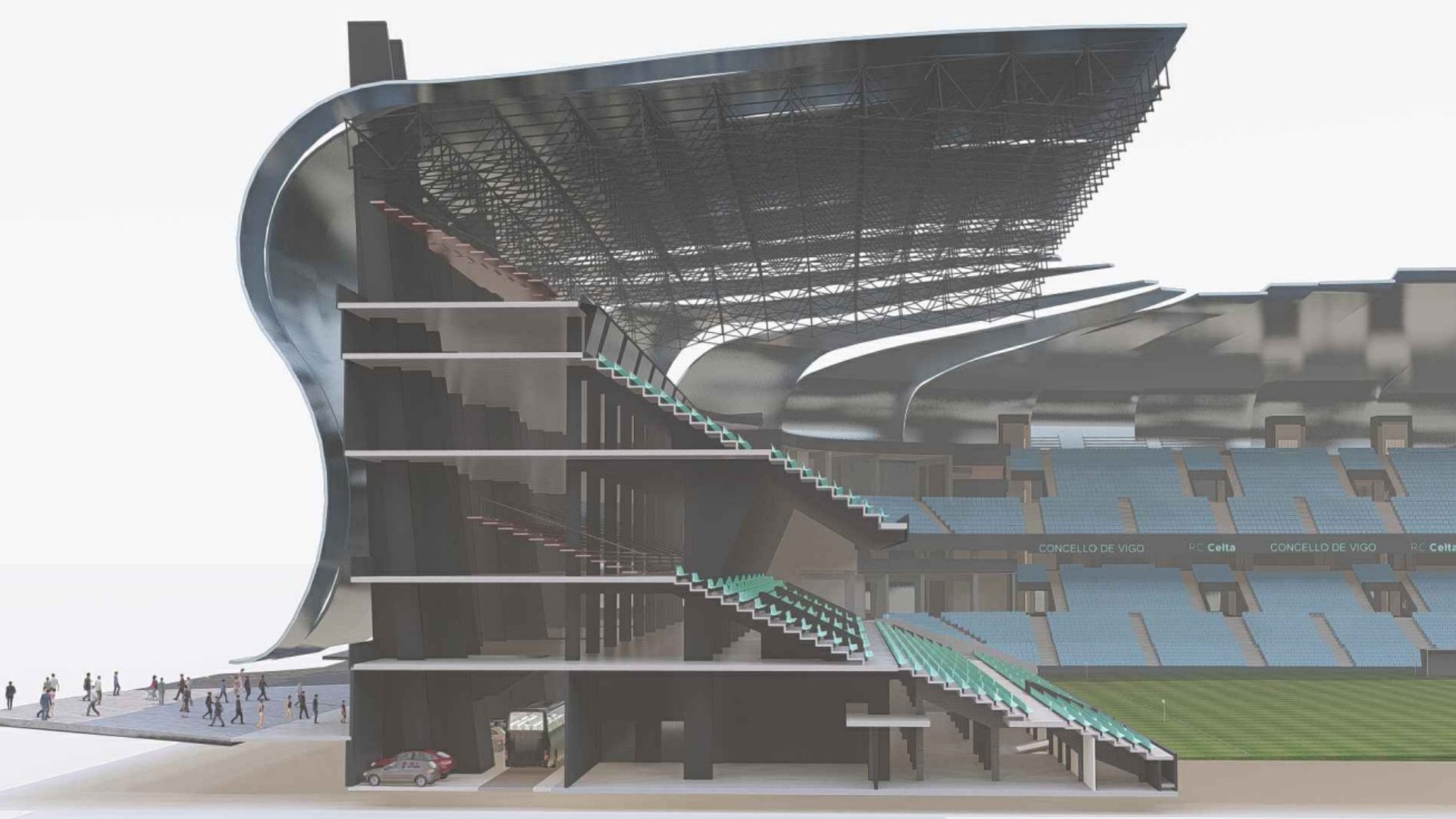 Infografía sobre la instalación de las gradas supletorias, en color rojo. Imagen: Cedida