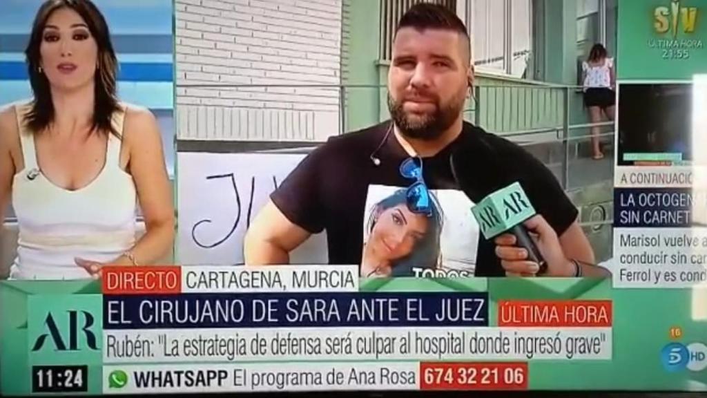 Rubén, el hermano de la difunta Sara, en una intervención en Tele 5, reclamando una condena ejemplar para el cirujano cardiovascular que realizó la lipoescultura.