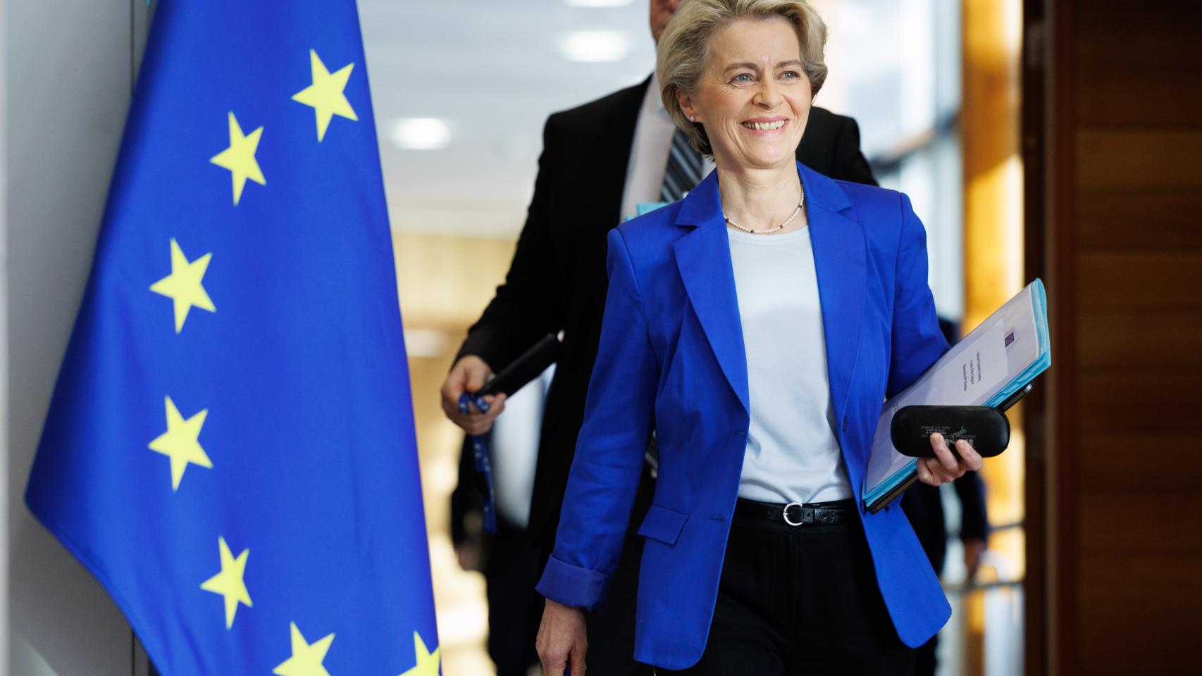 La presidenta de la Comisión, Ursula von der Leyen, durante la reunión de su equipo el pasado miércoles.