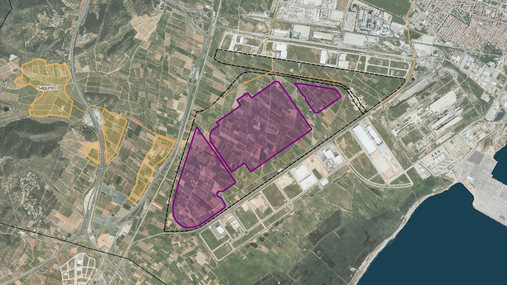 Plano con la superficie de la gigafactoría de baterías de Sagunto. EE