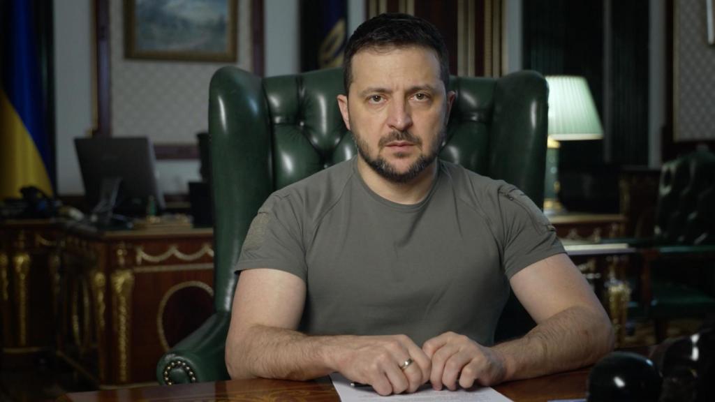 El presidente de Ucrania, Volodímir Zelenski, este jueves en su discurso diario.