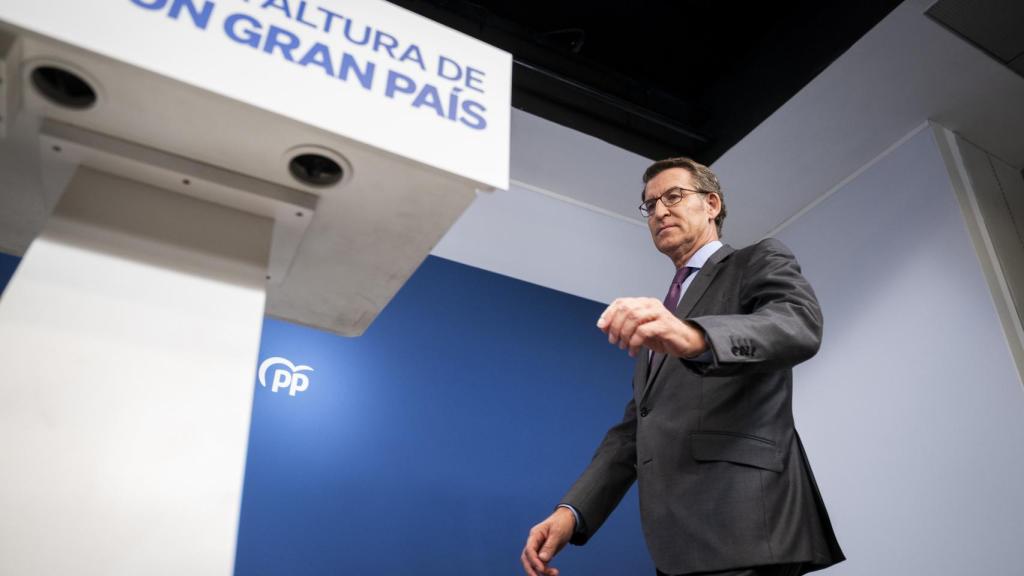 El presidente del Partido Popular, Alberto Núñez Feijóo, este viernes en Génova.