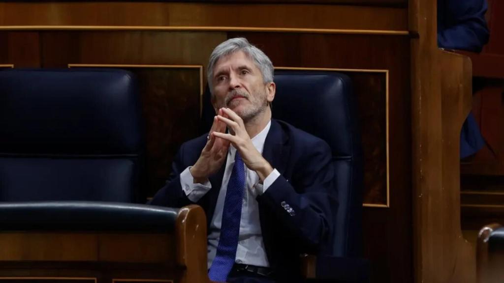 El ministro del Interior, Fernando Grande-Marlaska, solo en el banco azul del Congreso.