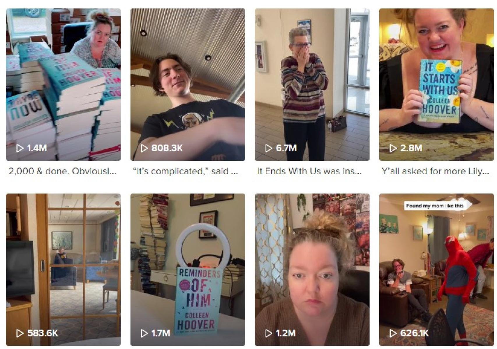 Los vídeos de Colleen Hoover en TikTok suelen alcanzar varios millones de reproducciones