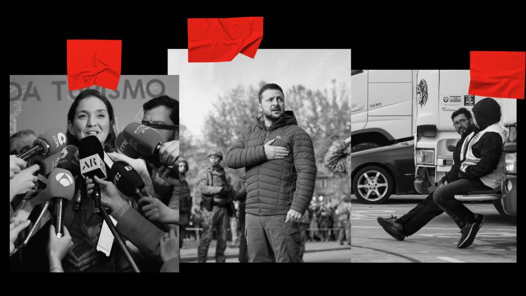 Reyes Maroto, Volodymyr Zelenski y transportistas en huelga.