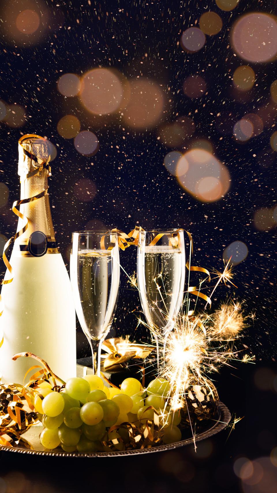 Uvas y champán de nochevieja.