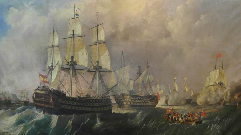 'El Infante don Pelayo acude al rescate del Santísima Trinidad', un lienzo de Antonio de Burgada sobre la batalla del Cabo de San Vicente (1797).