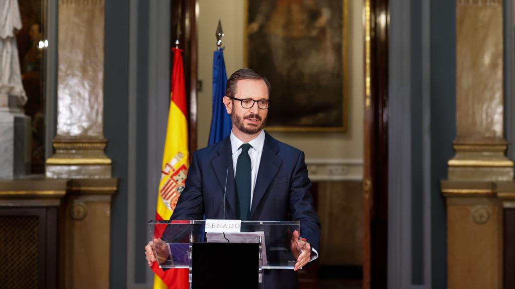 El portavoz del PP en el Senado, Javier Maroto, ofrece una rueda de prensa este martes.