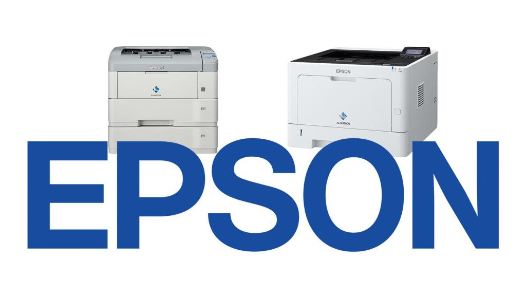 Logo de EPSON junto a varios de sus dispositivos.