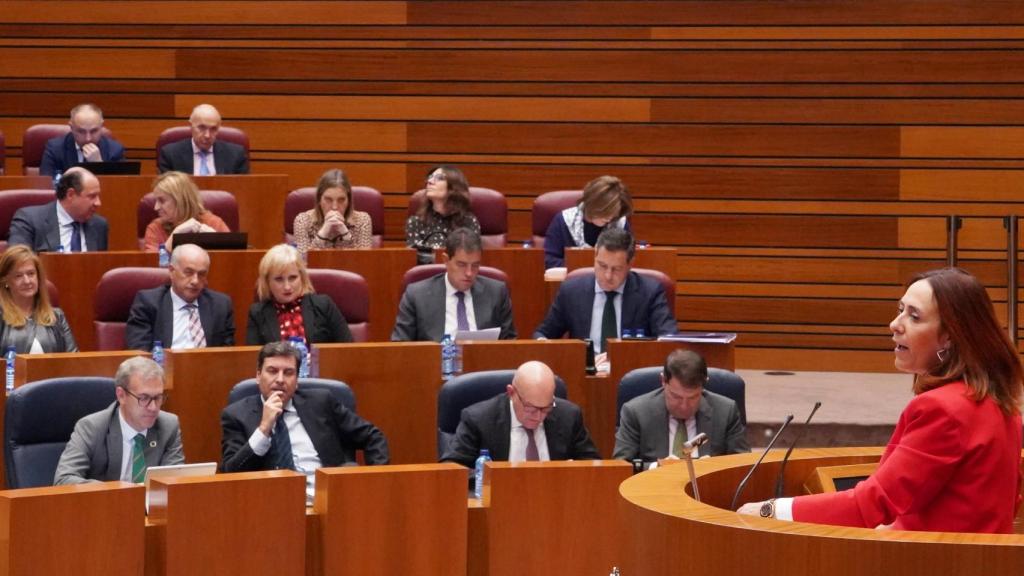 La portavoz socialista de Economía Rosa Rubio en el Pleno de las Cortes de Castilla y León