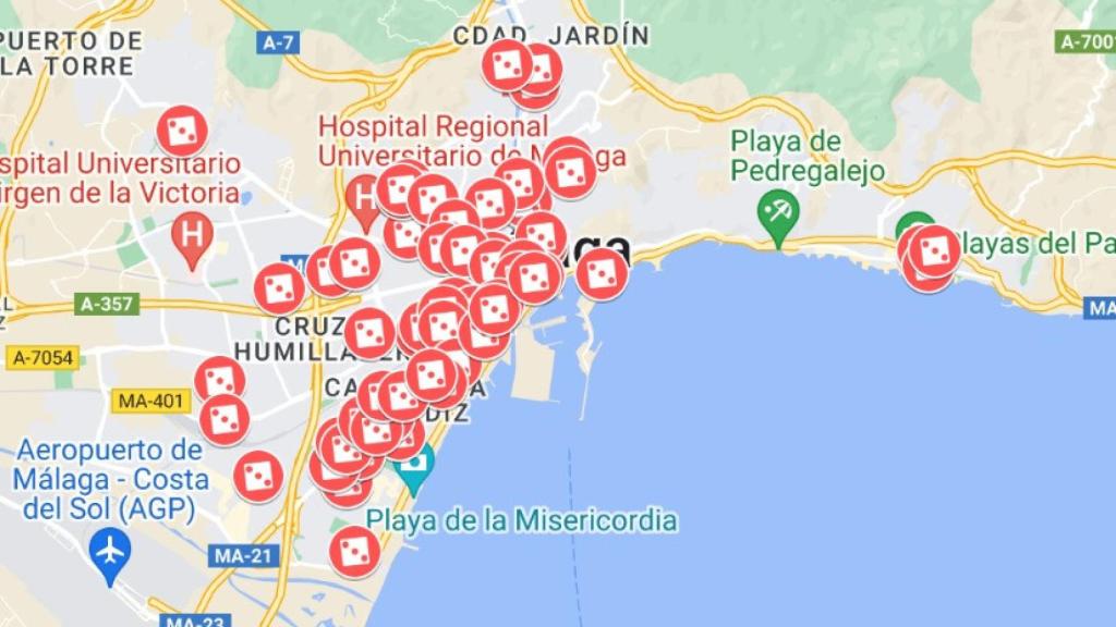 El mapa de las casas de apuestas en Málaga.